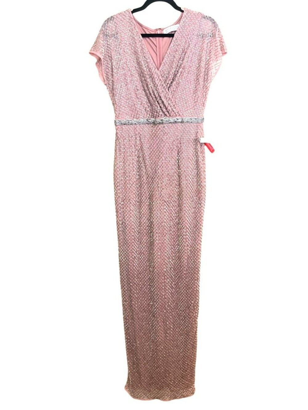 Mac Duggal Size 6 Pink Beaded Formal Gown Rhinestone Waist Dress NWT